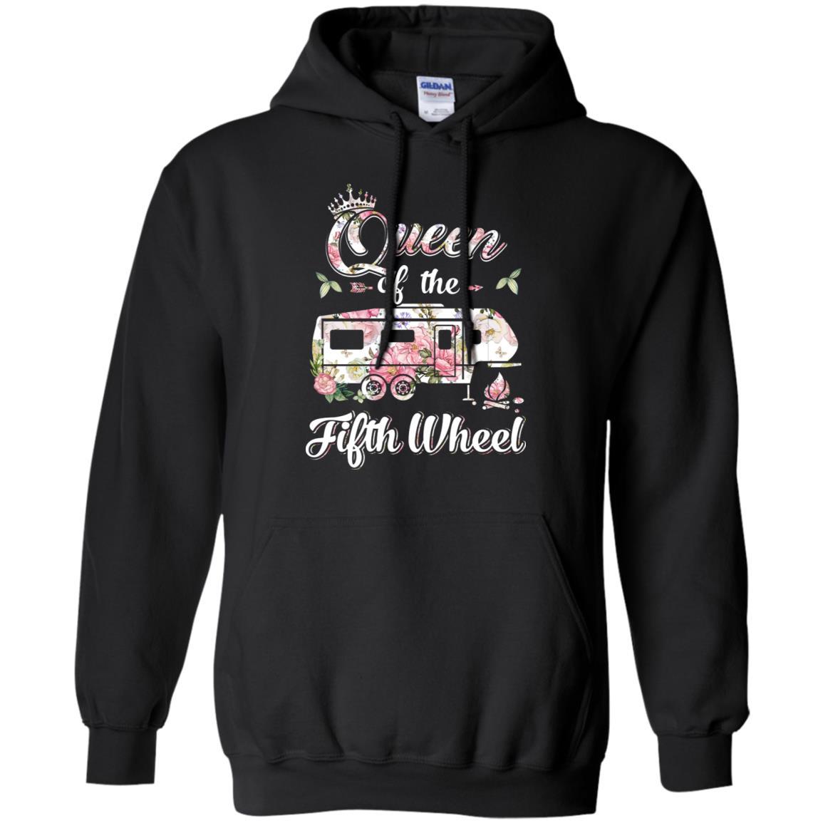 Queen Of The Fifth Wheel Funny Camping-T-Shirt & Hoodie-Pullover Hoodie-Black