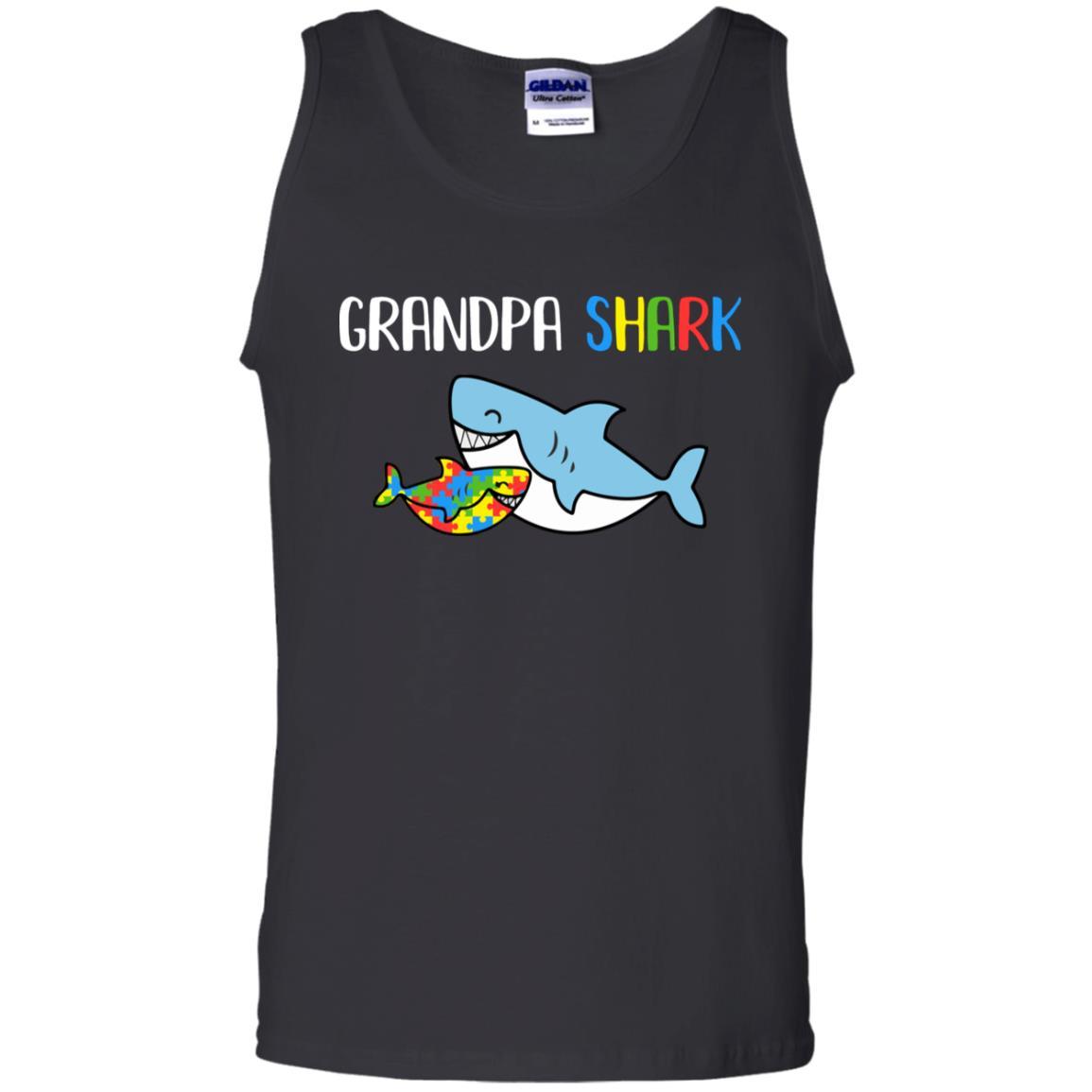 Grandpa Shark Support Autism Awareness For Grandchild-T-Shirt & Hoodie-Unisex Tank-Black