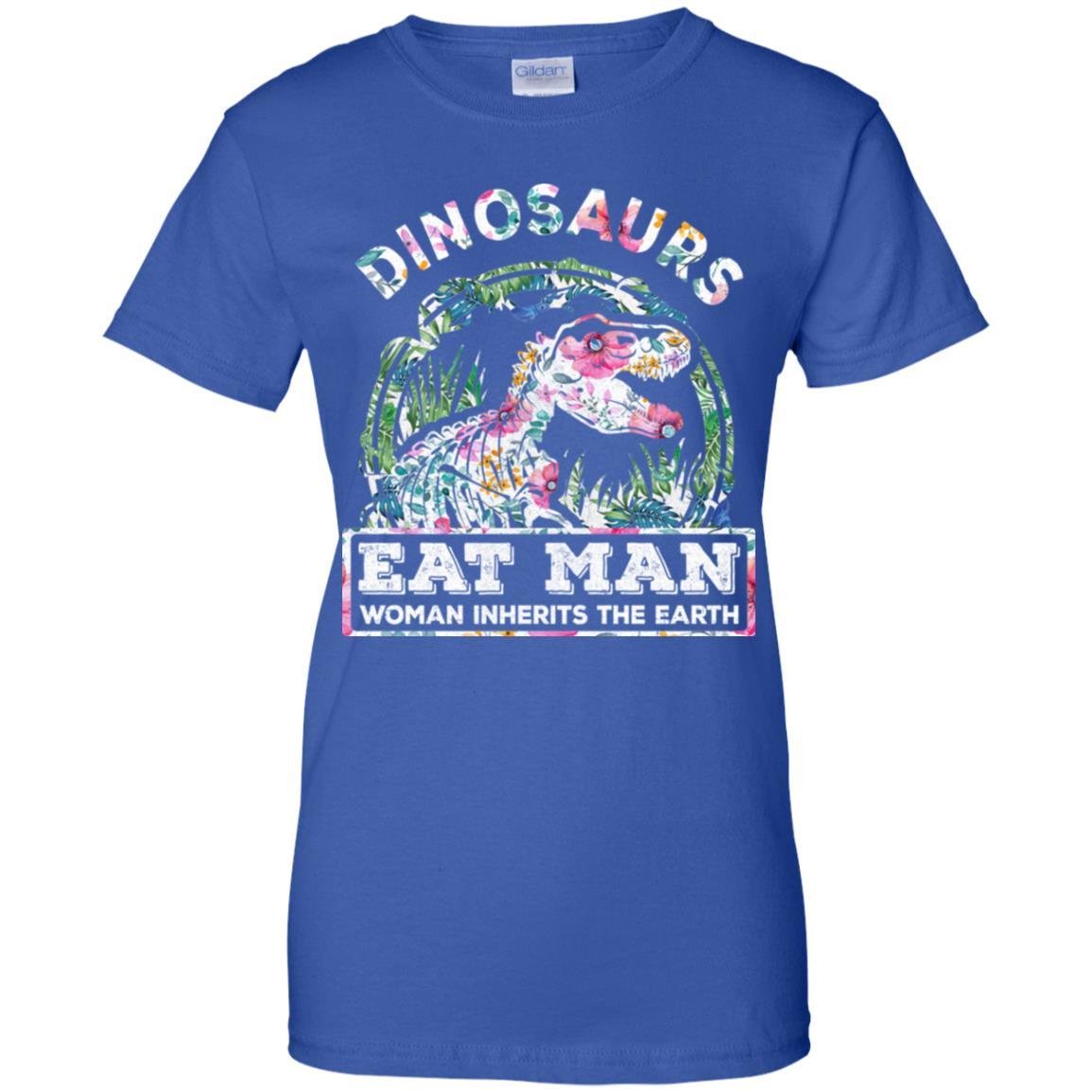 Funny Dinosaurs Eat Man Woman Inherits The Earth-T-Shirt & Tank Top-Women's T-Shirt-Royal