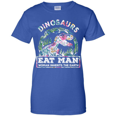 Funny Dinosaurs Eat Man Woman Inherits The Earth-T-Shirt & Tank Top-Women's T-Shirt-Royal