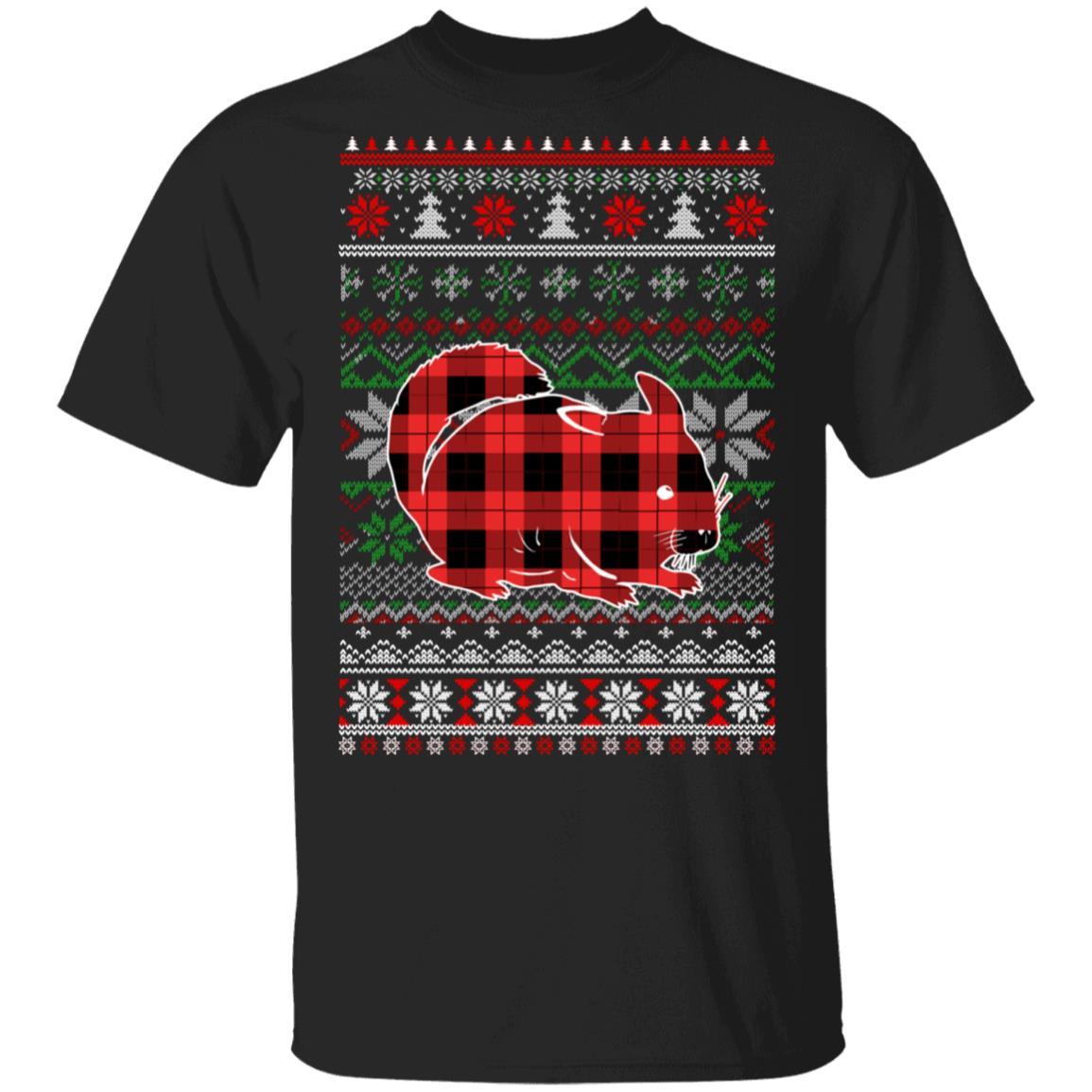 Chinchilla Red Plaid Ugly Christmas Sweater Funny Gifts-T-Shirt & Sweatshirt-Classic T-Shirt-Black