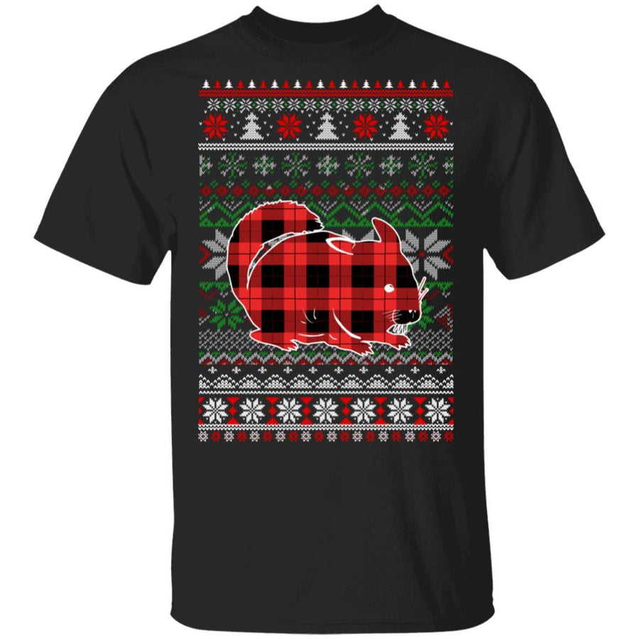 Chinchilla Red Plaid Ugly Christmas Sweater Funny Gifts-T-Shirt & Sweatshirt-Classic T-Shirt-Black