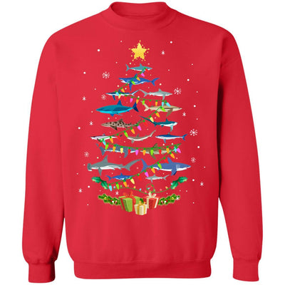 Shark Christmas Tree Shark Lovers Gifts Men Women Kids-T-Shirt & Sweatshirt-Crewneck Sweatshirt-Red