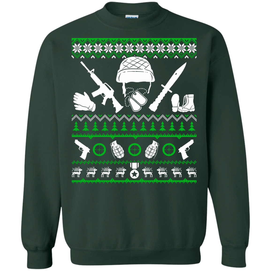 Veteran Christmas Sweater-T-Shirt & Hoodie-Crewneck Sweatshirt-Forest Green