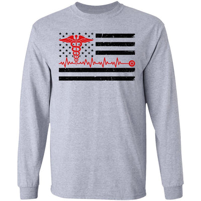 Patriot Apparel Nurse Thin Red Line Nursing Flag-T-Shirt & Hoodie-Long Sleeve T-Shirt-Sport Grey