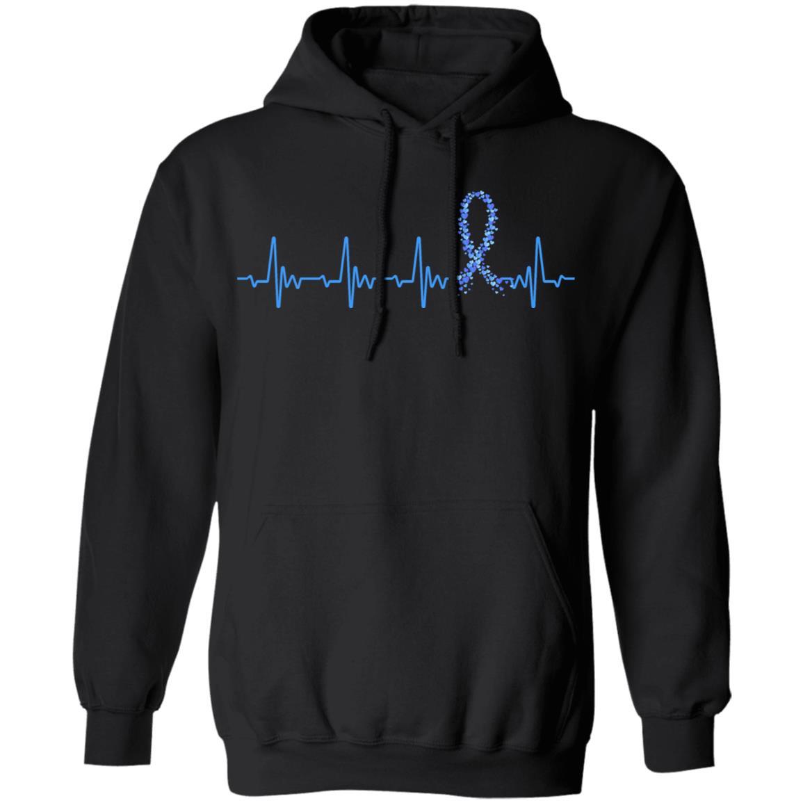 Colon Cancer Awareness Blue Ribbon Heartbeat-T-Shirt & Hoodie-Pullover Hoodie-Black