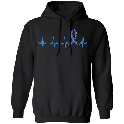 Colon Cancer Awareness Blue Ribbon Heartbeat-T-Shirt & Hoodie-Pullover Hoodie-Black
