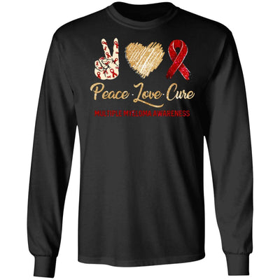 Peace Love Cure Multiple Myeloma Awareness-T-Shirt & Hoodie-Long Sleeve T-Shirt-Black