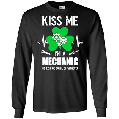 Kiss Me Im A Mechanic On Irish Or Drunk Or Whatever-T-Shirt & Hoodie-Long Sleeve T-Shirt-Black