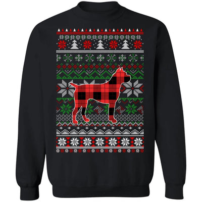 Boxer Red Plaid Ugly Christmas Sweater Funny Gifts-T-Shirt & Sweatshirt-Crewneck Sweatshirt-Black