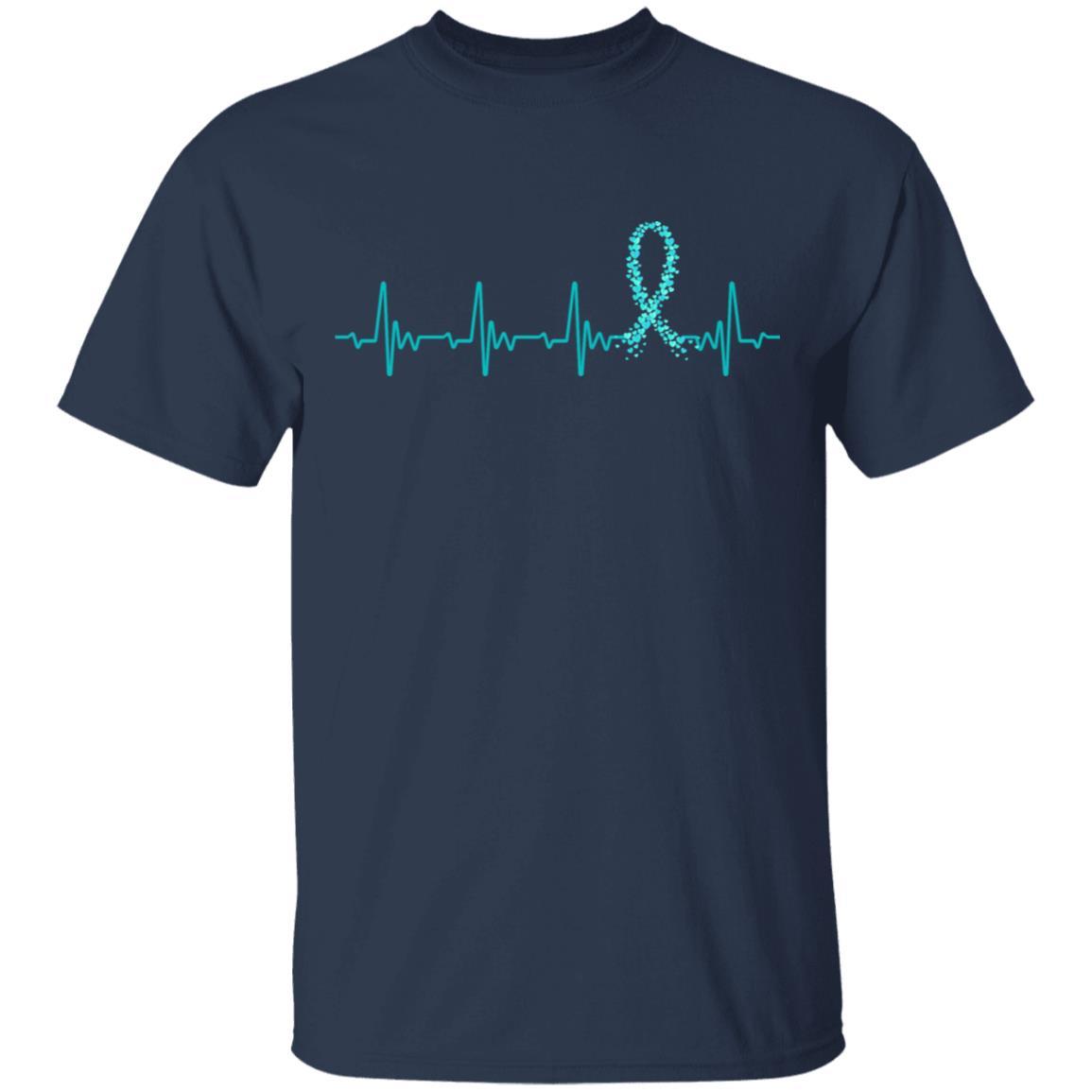 Ovarian Cancer Awareness Teal Ribbon Heartbeat-T-Shirt & Hoodie-Classic T-Shirt-Navy