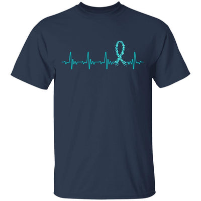 Ovarian Cancer Awareness Teal Ribbon Heartbeat-T-Shirt & Hoodie-Classic T-Shirt-Navy