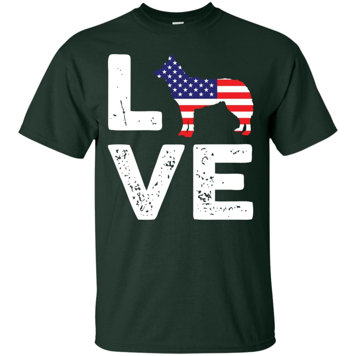 American Flag Dog Husky Love-T-Shirt & Hoodie-Classic T-Shirt-Forest Green
