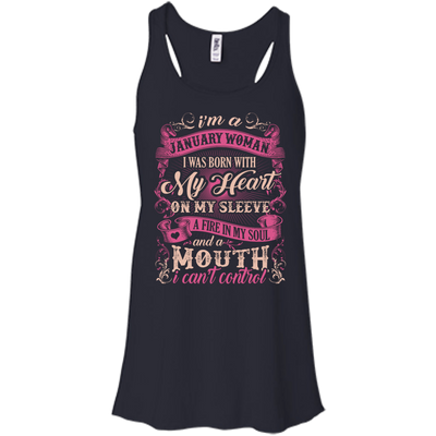 I Am A January Woman I Was Born With My Heart On My Sleeve-T-Shirt & Hoodie-Women's Flowy Racerback Tank-Midnight