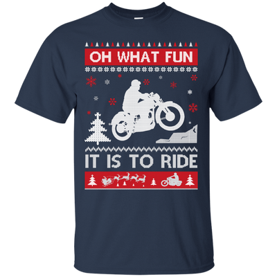 Motorcycle Sweater Christmas Oh What Fun It Is To Ride-T-Shirt & Hoodie-Classic T-Shirt-Navy