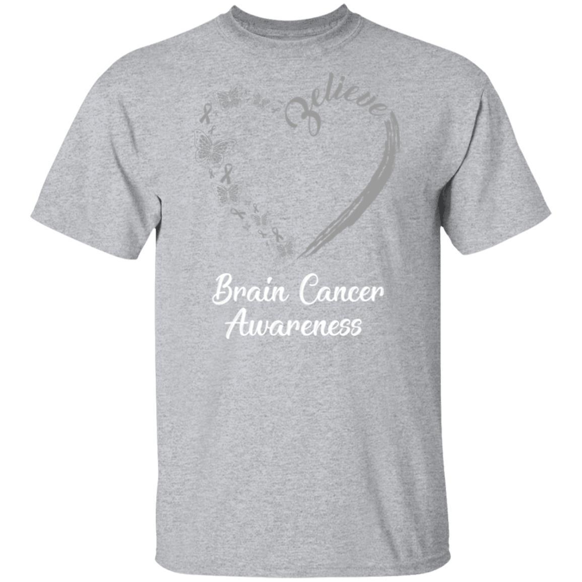 Butterfly Believe Brain Cancer Awareness Ribbon Gifts-T-Shirt & Hoodie-Classic T-Shirt-Sport Grey