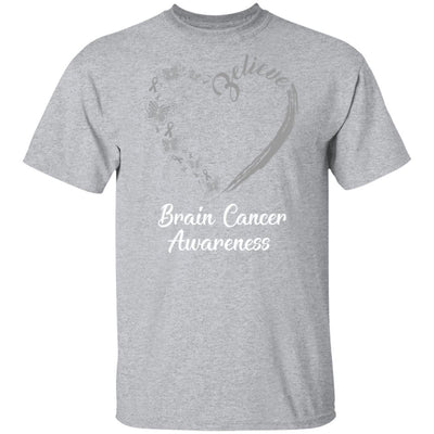 Butterfly Believe Brain Cancer Awareness Ribbon Gifts-T-Shirt & Hoodie-Classic T-Shirt-Sport Grey
