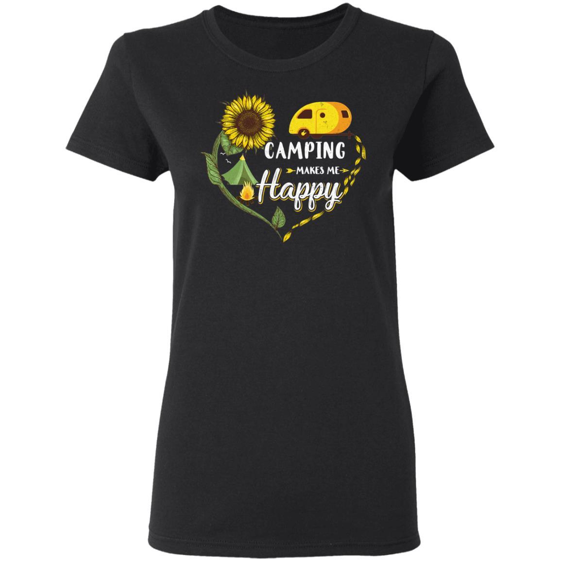 Camping Makes Me Happy Funny Sunflower Camping Lover-T-Shirt & Hoodie-Women's T-Shirt-Black