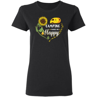 Camping Makes Me Happy Funny Sunflower Camping Lover-T-Shirt & Hoodie-Women's T-Shirt-Black
