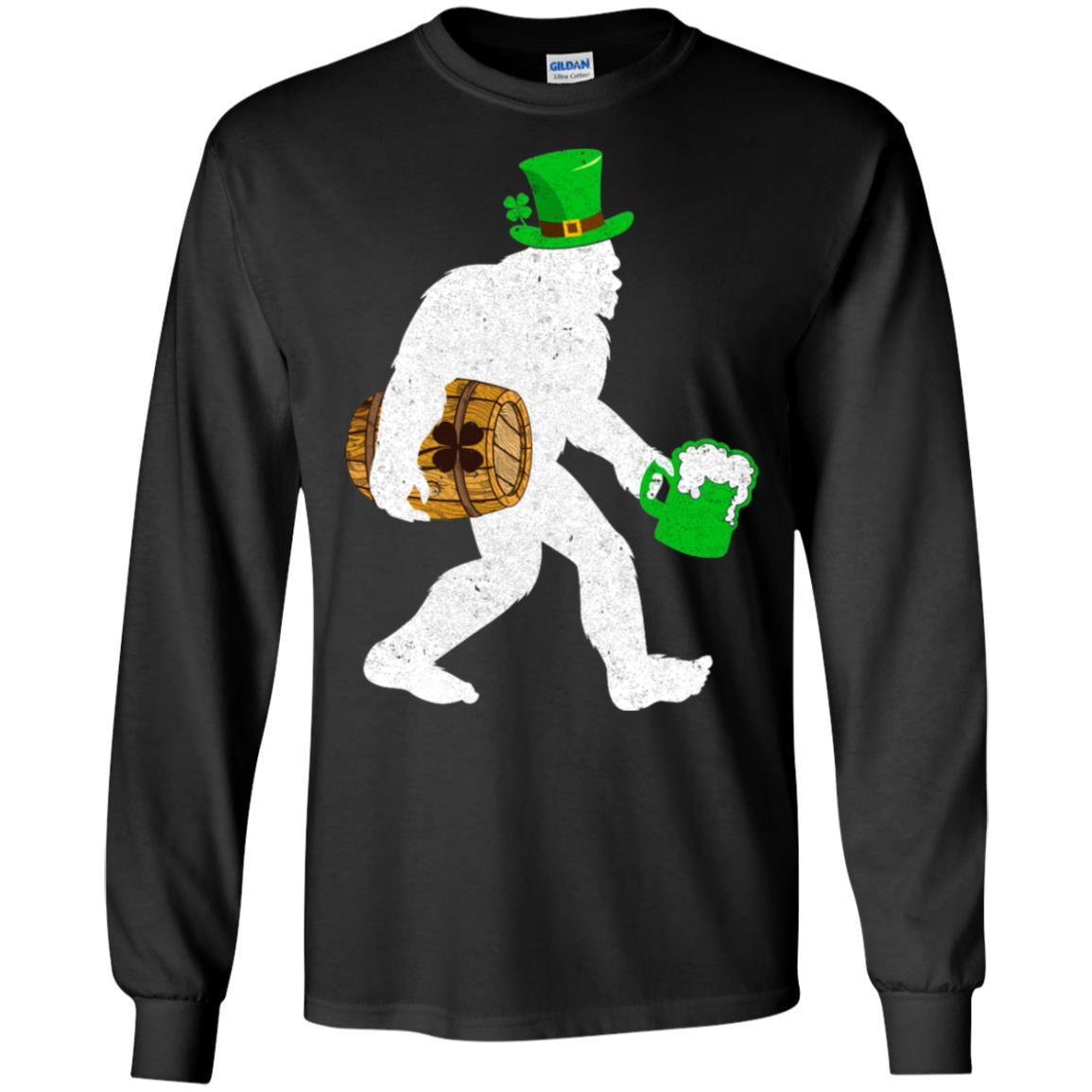 Shamrock Irish Drunk Bigfoot St Patrick's Day-T-Shirt & Hoodie-Long Sleeve T-Shirt-Black