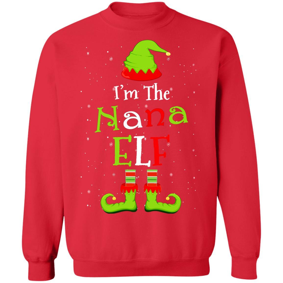 I'm The Nana Elf Family Matching Funny Christmas Group Gift-T-Shirt & Sweatshirt-Crewneck Sweatshirt-Red