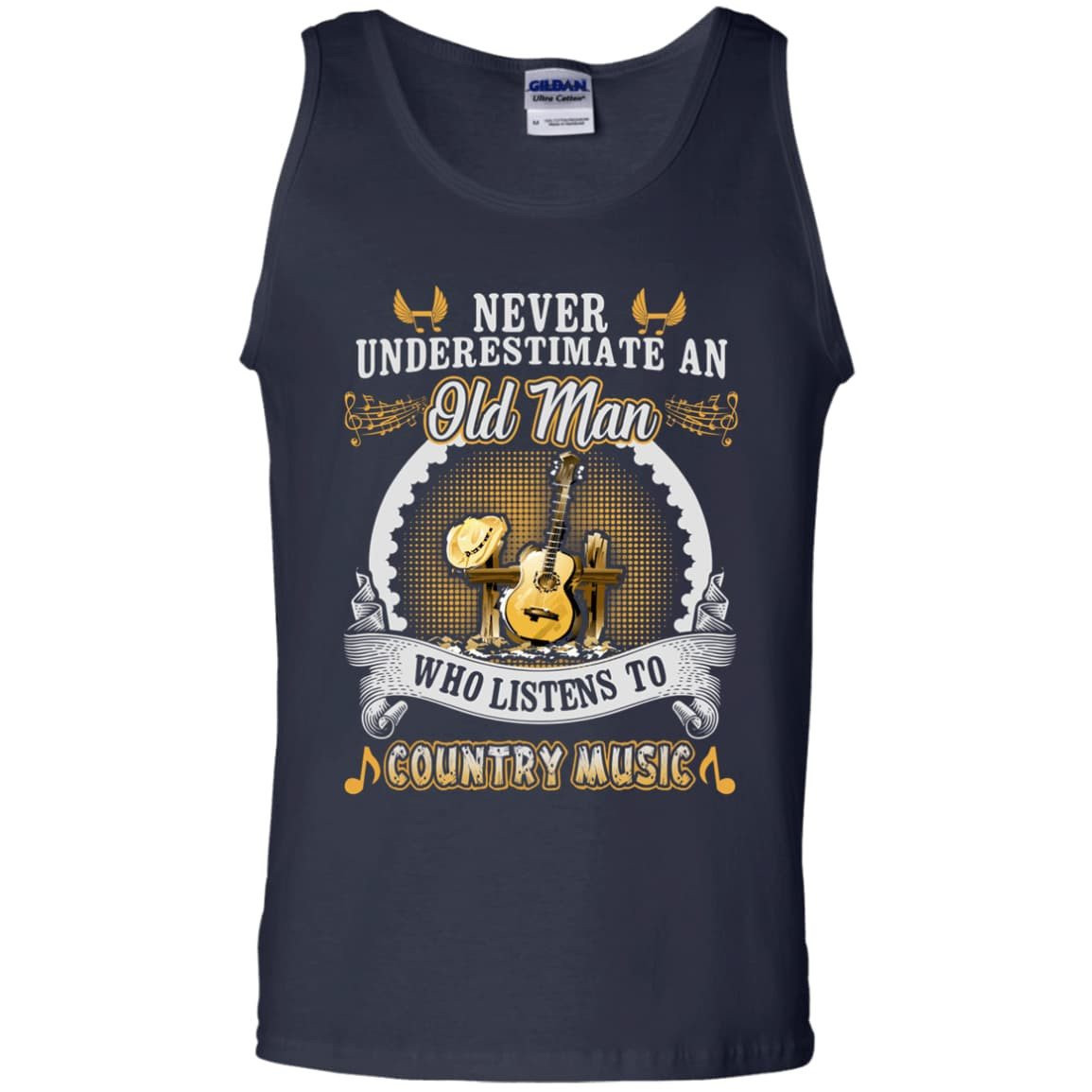 An Old Man Listen To Country Music-T-Shirt & Hoodie-Unisex Tank-Navy
