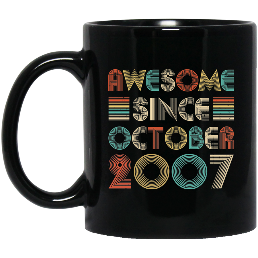 Awesome Since October 2007 Vintage 14th Birthday Gifts Mug-Coffee Mug-BM11OZ 11 oz. Black Mug-Black