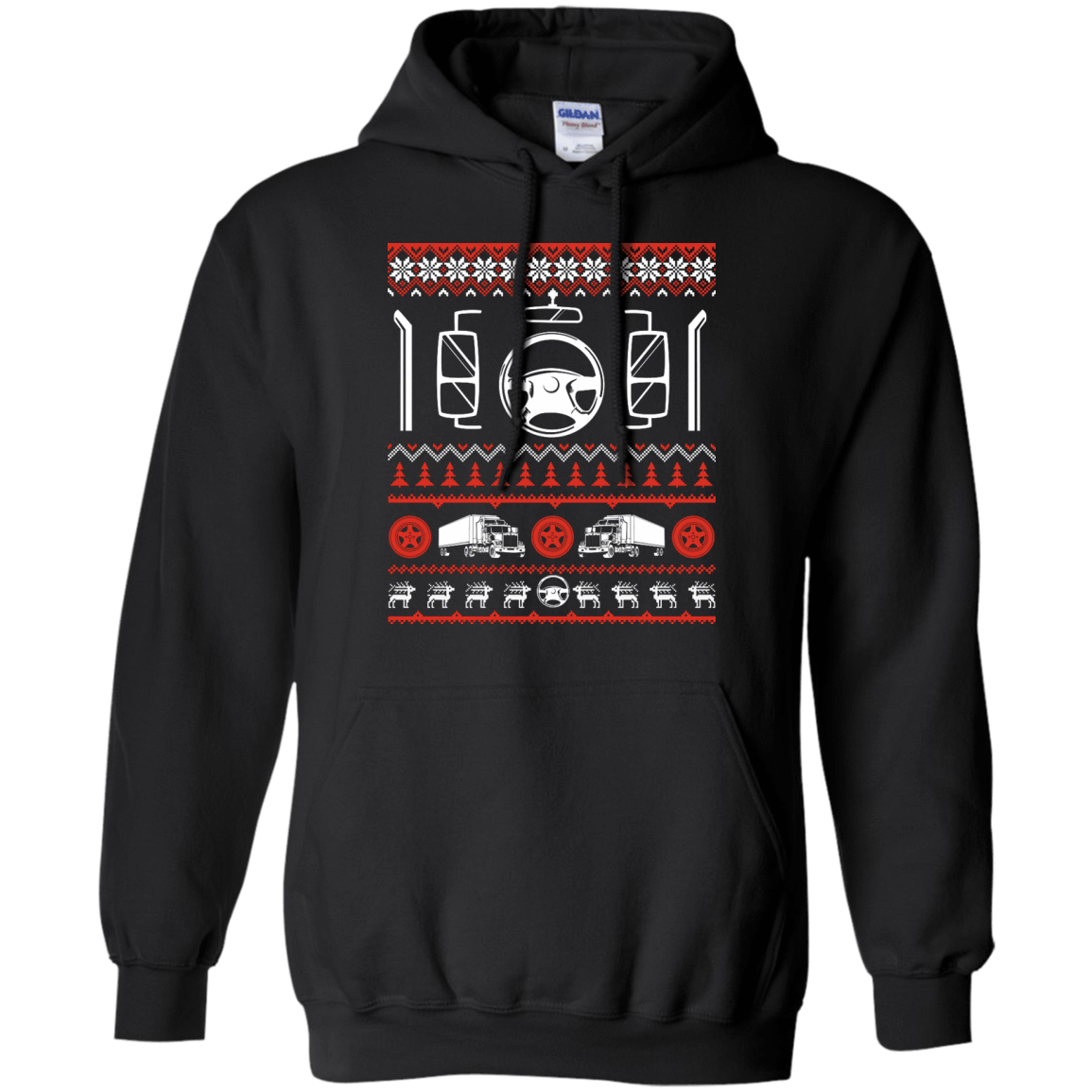 Trucker Christmas Sweater-T-Shirt & Hoodie-Pullover Hoodie-Black