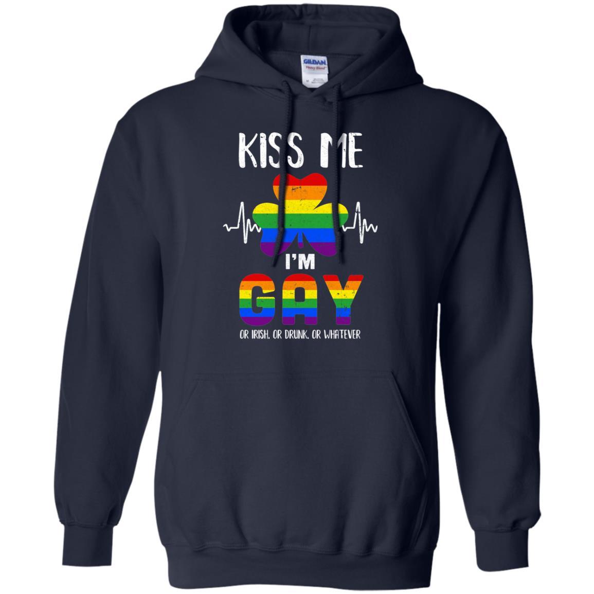 Kiss Me I'm Gay Or Irish Or Drunk St Patrick's Day-T-Shirt & Hoodie-Pullover Hoodie-Navy