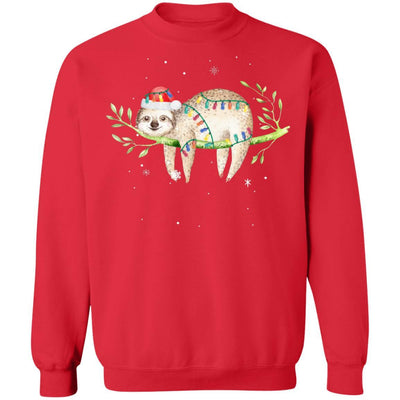Santa Sloth Christmas Lights Sloth Lover Christmas Gift-T-Shirt & Sweatshirt-Crewneck Sweatshirt-Red