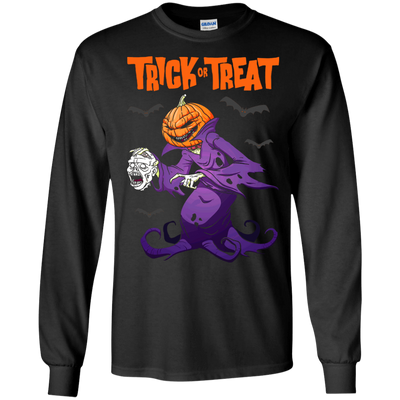Trick Or Treat Pumpkin Zombie Halloween-T-Shirt & Hoodie-Long Sleeve T-Shirt-Black