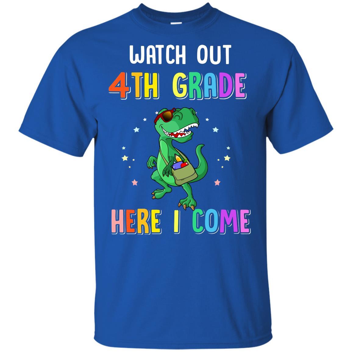 4th Grade Here I Come Dinosaur Back To School Youth-Youth Shirt-Youth T-Shirt-Royal