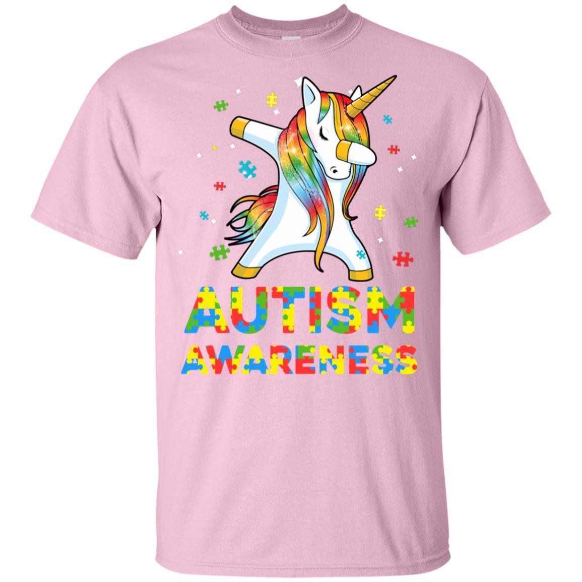 Dabbing Unicorn Puzzle Autism Awareness For Girls Youth-Youth Shirt-Youth T-Shirt-Light Pink