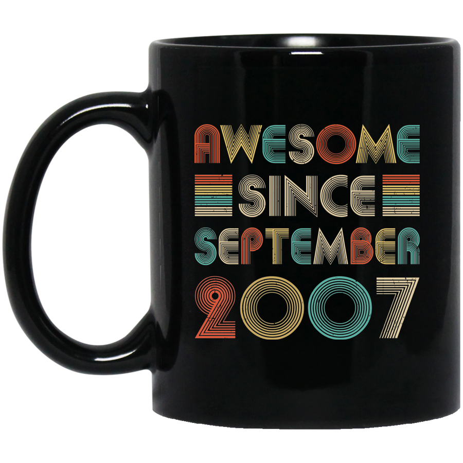Awesome Since September 2007 Vintage 14th Birthday Gifts Mug-Coffee Mug-BM11OZ 11 oz. Black Mug-Black