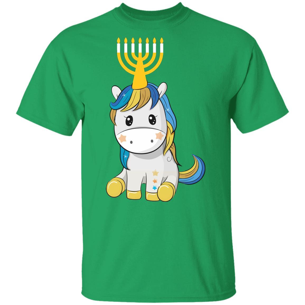 Funny Jewish Unicorn Menorah Kids Girl Hanukkah Youth-Youth Shirt-Youth T-Shirt-Irish Green