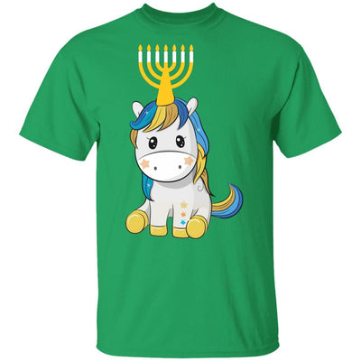Funny Jewish Unicorn Menorah Kids Girl Hanukkah Youth-Youth Shirt-Youth T-Shirt-Irish Green