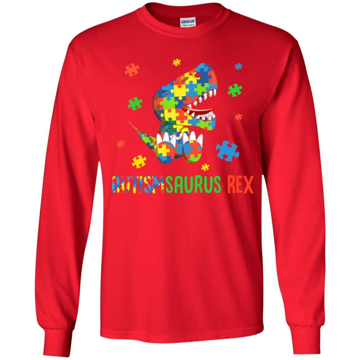 Autismsaurus Rex Autism Dinosaur T-Rex For Kids Youth-Youth Shirt-Youth Long Sleeve T-Shirt-Red