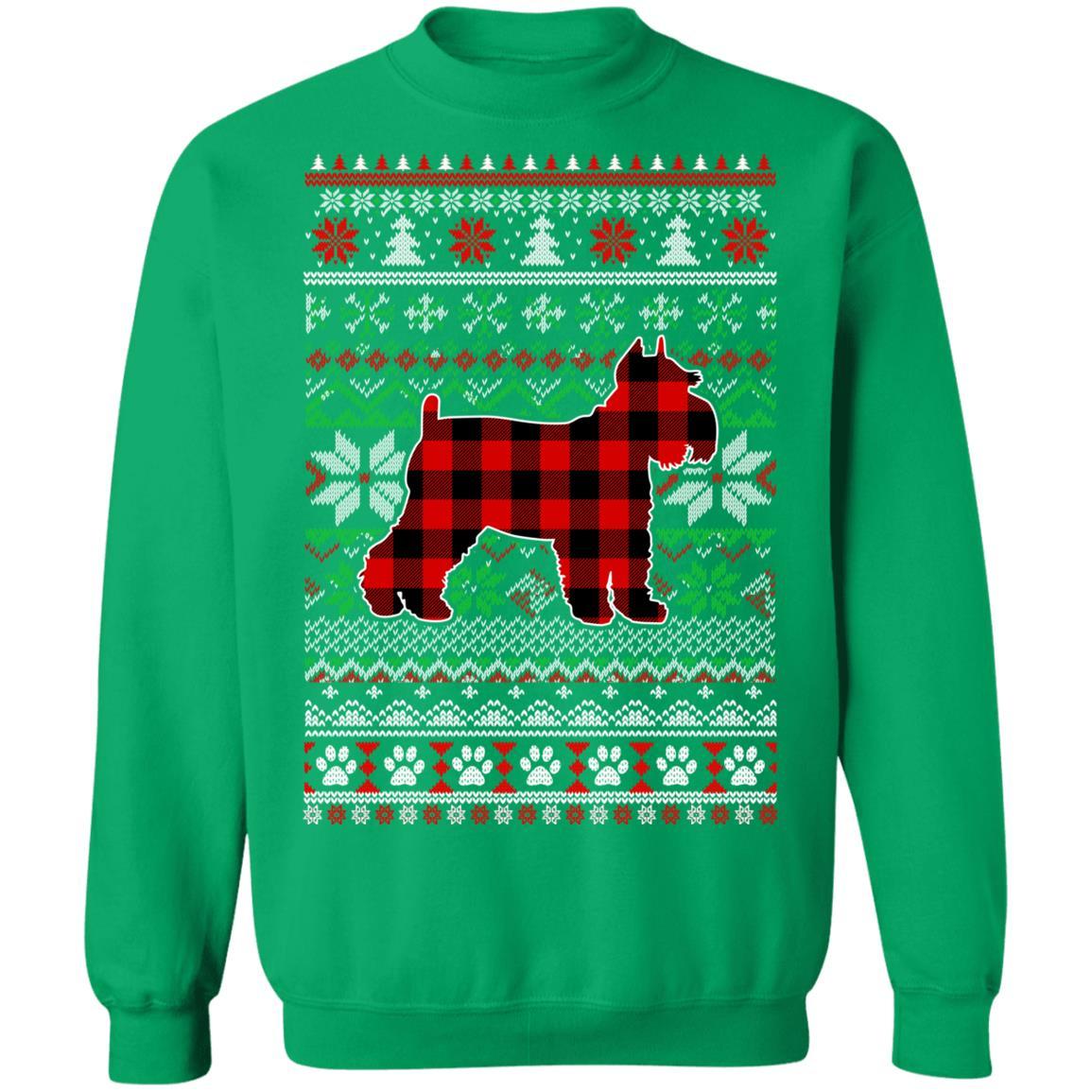 Schnauzer Red Plaid Ugly Christmas Sweater Gifts-T-Shirt & Sweatshirt-Crewneck Sweatshirt-Irish Green