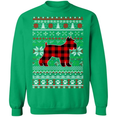 Schnauzer Red Plaid Ugly Christmas Sweater Gifts-T-Shirt & Sweatshirt-Crewneck Sweatshirt-Irish Green