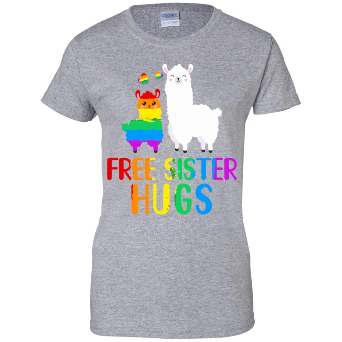 Free Sister Hugs Llama Rainbow Heart LGBT Pride Month-T-Shirt & Hoodie-Women's T-Shirt-Sport Grey