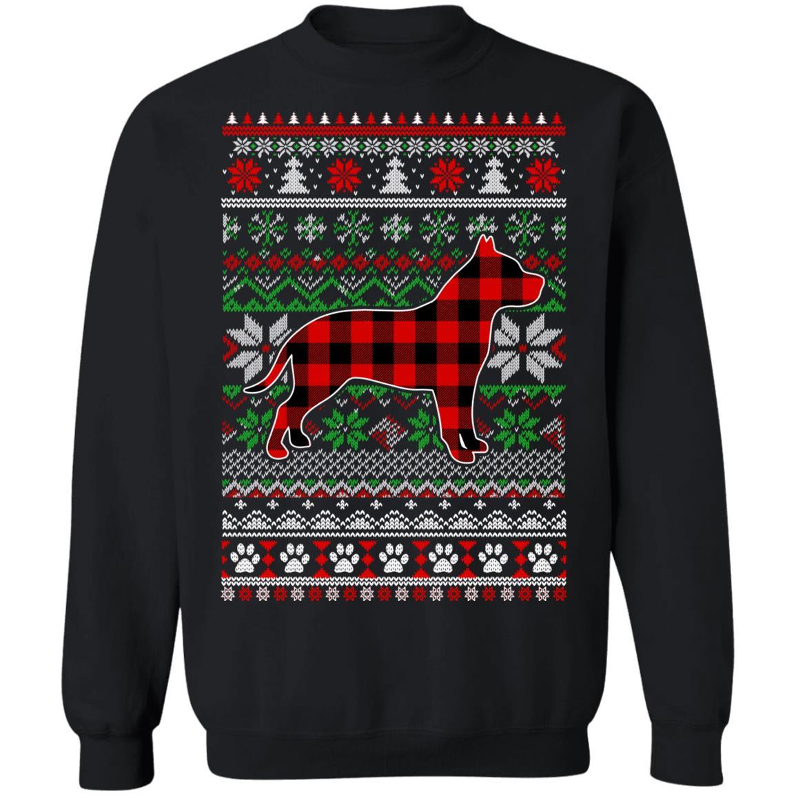 Pit bull Red Plaid Ugly Christmas Sweater Gifts-T-Shirt & Sweatshirt-Crewneck Sweatshirt-Black