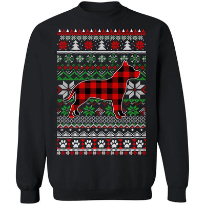 Pit bull Red Plaid Ugly Christmas Sweater Gifts-T-Shirt & Sweatshirt-Crewneck Sweatshirt-Black