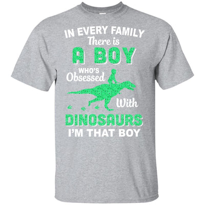A Boy Who's Obsessed With Dinosaurs I Am That Boy Kids Youth-Youth Shirt-Youth T-Shirt-Sport Grey
