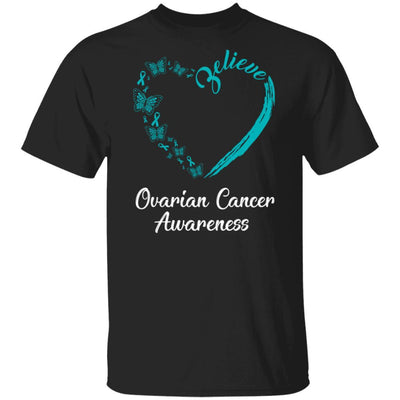 Butterfly Believe Ovarian Cancer Awareness Ribbon Gifts-T-Shirt & Hoodie-Classic T-Shirt-Black
