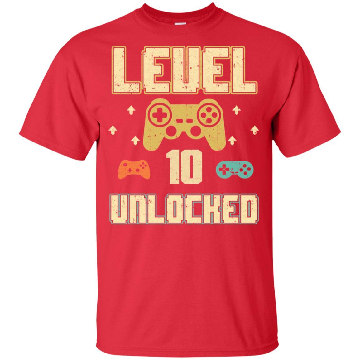 Level 10 Unlocked Video Gamer 10th Birthday Gift Youth-Youth Shirt-Youth T-Shirt-Red