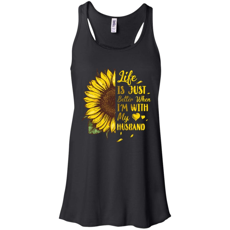 Life Is Just Better When I'm With My Husband Love Wife-T-Shirt & Tank Top-Women's Flowy Racerback Tank-Black