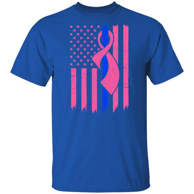 Blue Line Police US Flag Pink Ribbon Breast Cancer Awareness-T-Shirt & Hoodie-Classic T-Shirt-Royal