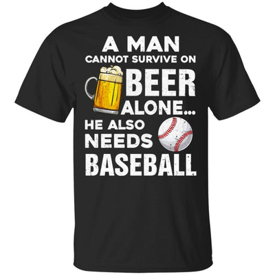 A Man Cannot Survive On Beer Alone He Also Needs BaseBall-T-Shirt & Hoodie-Classic T-Shirt-Black