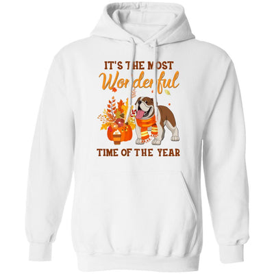 Bulldog Autumn It's The Most Wonderful Time Of The Year-T-Shirt & Hoodie-Pullover Hoodie-White