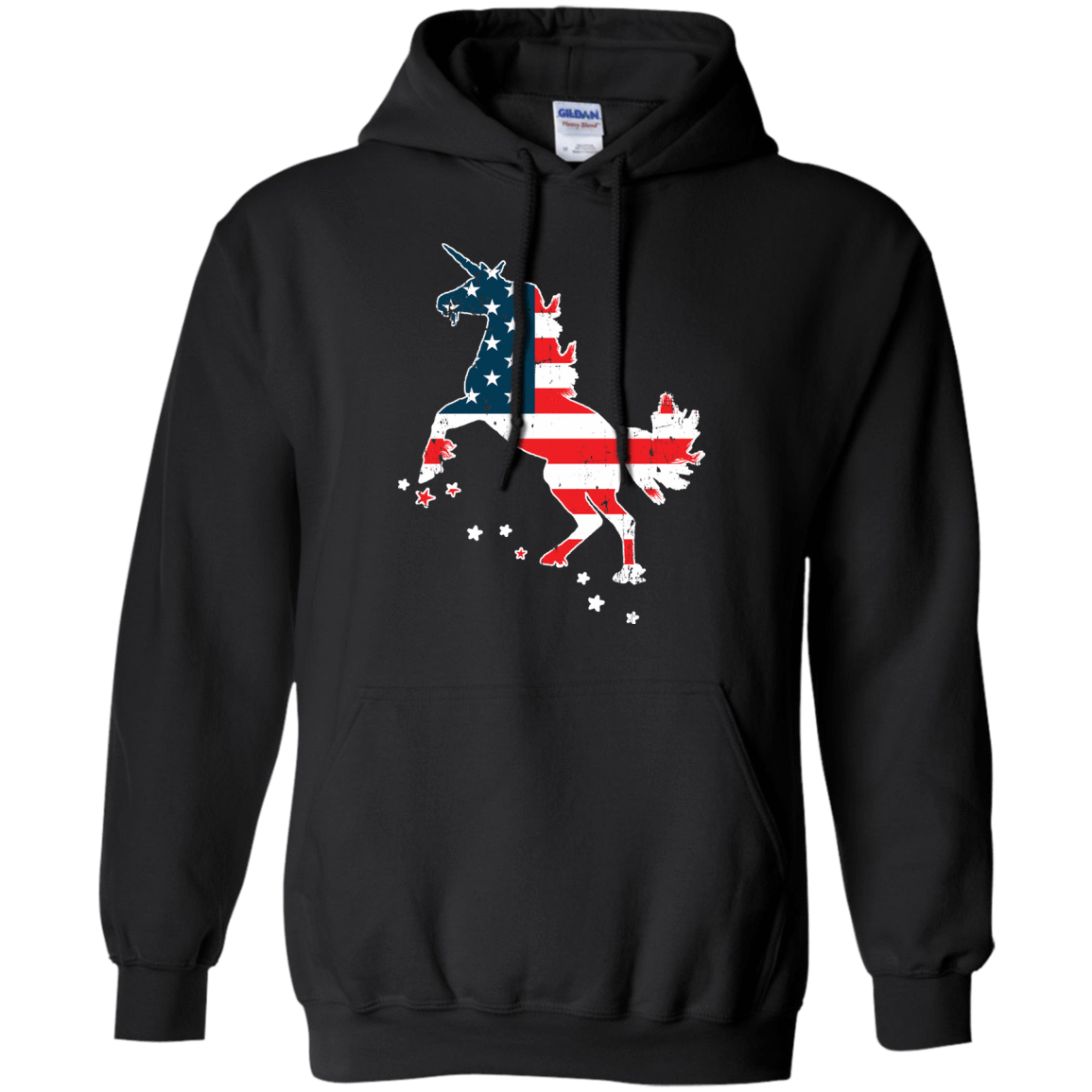 Unicorn Silhouette July of 4th-T-Shirt & Hoodie-Pullover Hoodie-Black